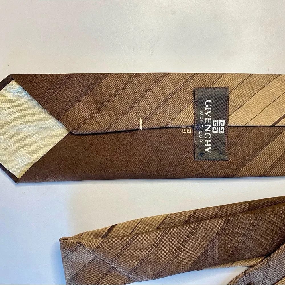 Givenchy Luxury Brown and Tan Striped Tie - Picture 3 of 5